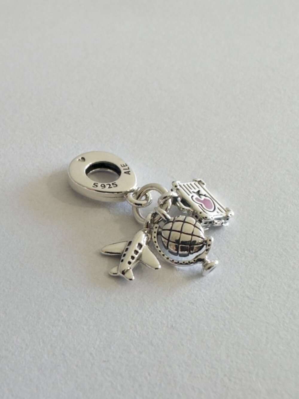 Authentic Pandora Silver Charm Airplane Globe & Suitcase Travel Dangle 799435C01 - Picture 2 of 5